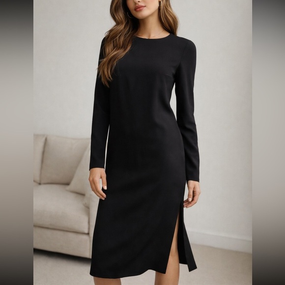 Babaton Dresses & Skirts - Aritzia Babaton Black Midi Dress Minimalist Open Back Slit Long Sleeve Size 6